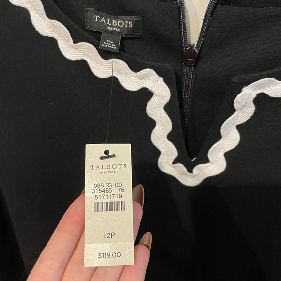 Talbots Dress Black White Pointe Knit Dress Rick Rack Trim Knee Length Dress - Picture 5 of 6